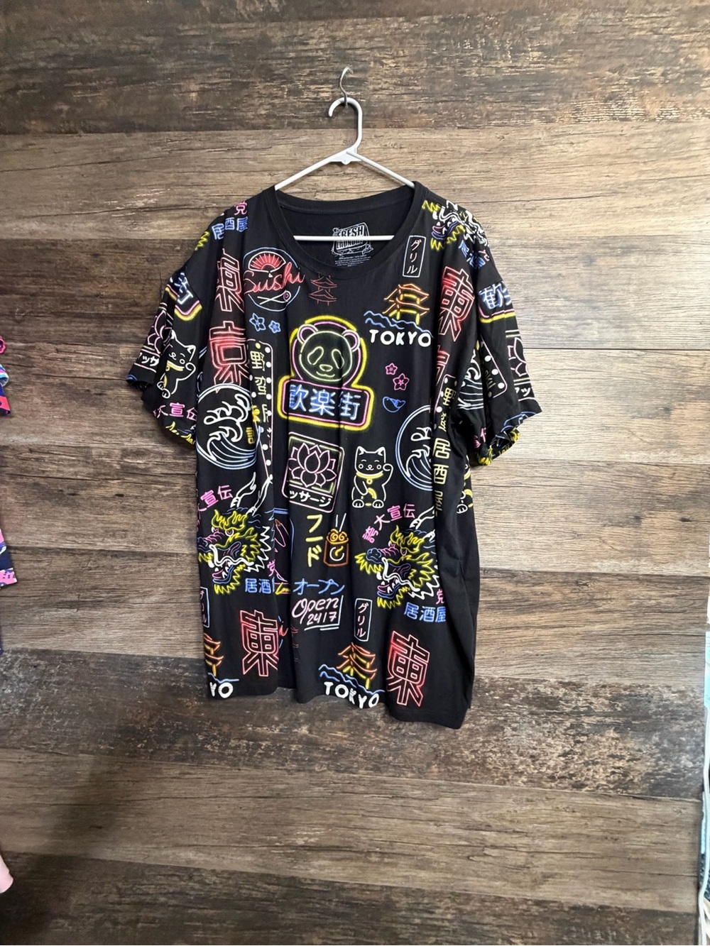 Fresh Laundry Men's Black Neon Tokyo Graphic Short Sleeve Tee